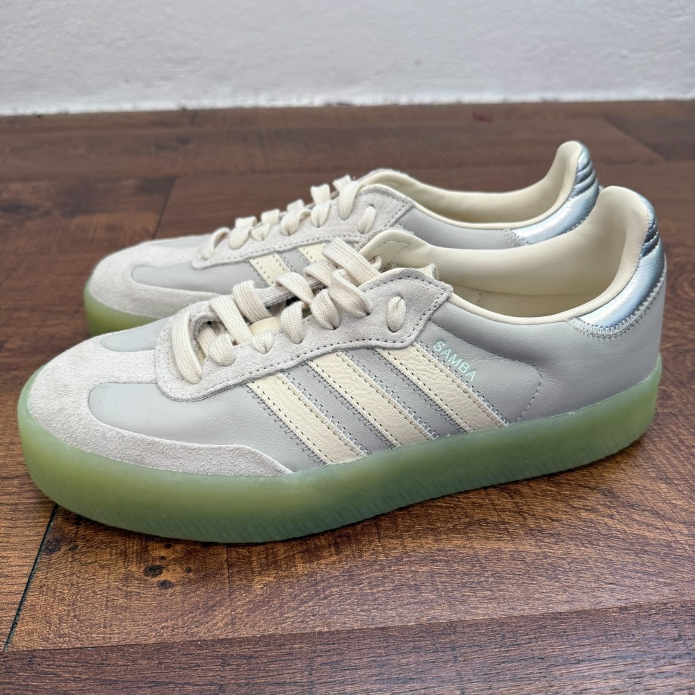 Adidas Samba Originals Sambae Women 7.5 Grey Silver White Green Gum Shoes JI3071